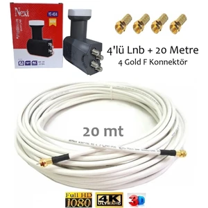 20 Metre Anten Kablosu / 4 Lü Platinum Next Lnb YE-404 / 4 Gold F Konnektör