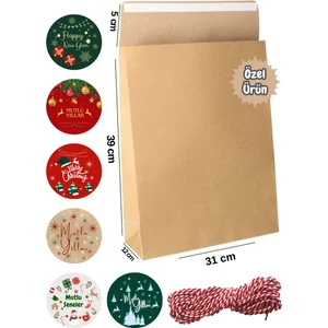 3lü Set 5 Adet Mega Boy Dik Duran Hediye Paketi + Kırmızı-Beyaz Ip+ Yılbaşı Etiketleri