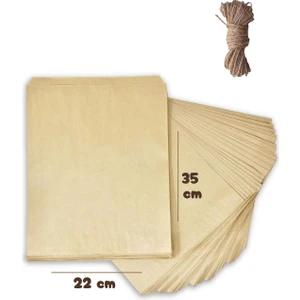 2li Set (25 Adet 22X35 + 15M Jüt Ip) Hazır Kraft Hediye Paketi Kalın Otantik Hediye Ambalaj Kağıdı
