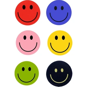 30 Adet Gülen Yüz Etiketi 6 Farklı Renk Yapışkanlı Etiket (Mavi, Sarı, Siyah, Yeşil, Pembe, Kırmızı)