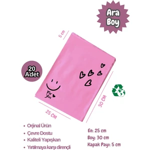 20 Adet 25X30+5 Ara Boy Fuşya Kargo Poşeti Cepsiz Hediye Paketleme Poşeti