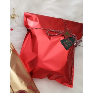 Metalik Kırmızı Yapışkanlı Hediye Poşeti 10 Adet 25X35 Ebatlarında Kırmızı Renkli