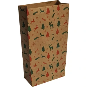 20 Adet Kraft Yılbaşı Desenli Dik Duran Hediye Kutusu Ambalaj Paketi 13X24