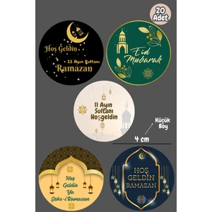 20 Adet Kutu ve Ambalaj Etiketi Hoş Geldin Ramazan Etiketi Yuvarlak Yapışkanlı Sticker