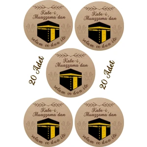 20 Adet Sticker Hac, Umre, Kabe, Dua Temalı Hediye Poşeti Etiketi Küçük Boy