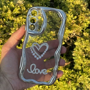 Samsung Galaxy A15 Kılıf Gümüş Taşlı Darbe Önleyici Silikon Kapak