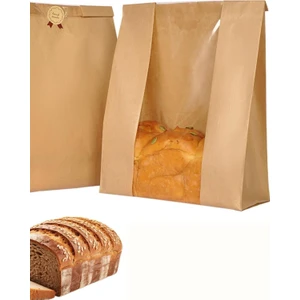 20 Adet 25X42 Büyük Boy Pencereli Kraft Kese Kağıdı Gıdaya Uygun Poğaça Ekmek Kek Kağıdı