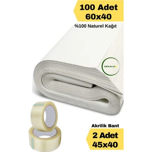 Ikili Set 100 Adet 60X40 Ambala Kağıdı +  2 Adet 45X40 Koli Bandı Tabak Bardak Eşya Paketleme Kağıdı