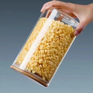 Noah Exclusive 1250 cc (4'lü Set) - Borosilkat Cam Saklama Kabı - Bambu Kapaklı - Saklama Kabı - (9 cm x 19 Cm)