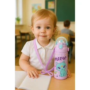 Pipetli Çelik Matara MT-2635 Kedi Desenli 550 ml