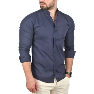 Slim Fit Dar Kesim Keten Gömlek Hakim Yaka Pamuklu Keten Spor Gömlek 2201895