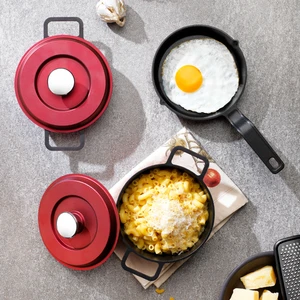 Retro Cast Mini Döküm Tencere Seti 5 Parça-Kırmızı