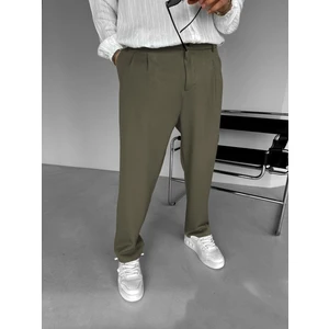 Abluka Online Oversize Bol Paça Kumaş Pantolon Haki Yeşil