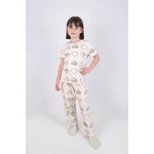 Kız Çocuk Pamuklu Kalpli Desenli Pijama Takımı