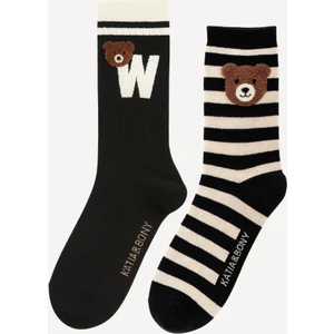 Çocuk Teddy Desenli 2'li Soket Çorap Siyah