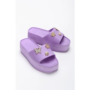 Simi Lila Taşlı Yüksek Taban Platform Eva Plaj Yazlık - Günlük Terlik