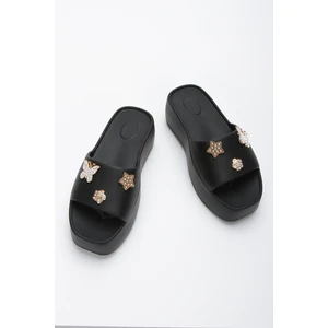 Simi Siyah Taşlı  Yüksek Taban Platform Eva Plaj Yazlık - Günlük Terlik