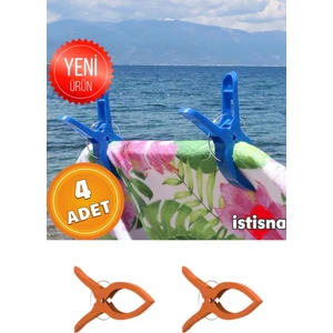 4 Adet Xxl Büyük Boy Şezlong Plaj Havlusu Mandalı Halı Asma Battaniye ve Havlu Tutucu Mandal