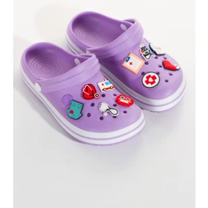 Samesa Mor Düz Aksesuarlı Clogs Sabo Doktor Hemşire Hastane Eva Yazlık Plaj - Günlük Terlik
