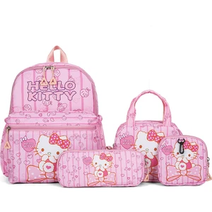 Hello Kity Temalı Geniş Kapasite Öğrenci Tarz 4 Parça Kalemlik Beslenme Set Okul Sırt Çantası (Yurt Dışından)