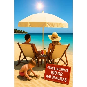 Şemsiye Plaj, Güneş ve Balkon Şemsiyesi Krem Renk Kalın Kumaş 8 Telli - 180 cm Genişlik