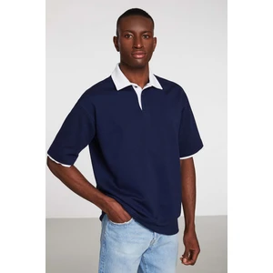 Mısplace Örme Comfort Fit Polo Yaka T-Shirt Düz Renk Lacivert Polo Yaka T-Shirt