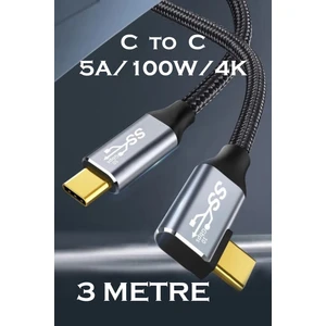 C14 Type-C To C 90 Derece 5A/100W/10GBPS Şarj Data ve 4K Görüntü Aktarım Kablosu -3mt
