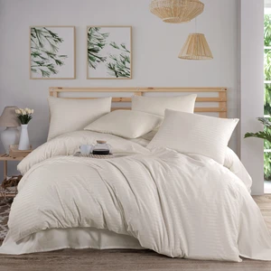 Teksnil Home | Krem Natural Stripe Çift Kişilik Saten Nevresim Takımı