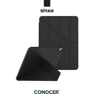 iPad 11 A16 2025 10. Nesil 10.9 Tablet Kılıfı Yumuşak Kalem Bölmeli, Uyku Modlu, Tri Folding Stand