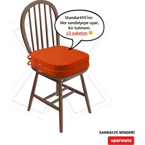 2'li Standartfit Oval Sandalye Minderi Fermuarlı Yıkanabilir Kılıf Bağcıklı Su ve Yağ Itici 42 x 42 x 5 Kiremit