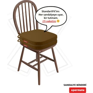 2'li Standartfit Oval Sandalye Minderi Fermuarlı Yıkanabilir Kılıf Bağcıklı Su ve Yağ Itici 42 x 42 x 5 Kahverengi