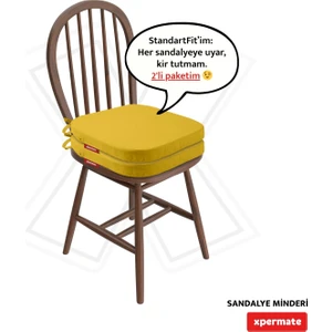 2'li Standartfit Oval Sandalye Minderi Fermuarlı Yıkanabilir Kılıf Bağcıklı Su ve Yağ Itici 42 x 42 x 5 Sarı