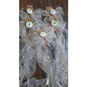 Sevgi Süsleme 5 Adet Bej Organze Tüllü rafya Bohça Valiz Konvoy Süsü