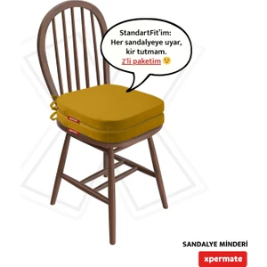 2'li Standartfit Oval Sandalye Minderi Fermuarlı Yıkanabilir Kılıf Bağcıklı Su ve Yağ Itici 42 x 42 x 5 Hardal