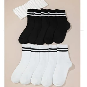 Unisex Beyaz Çizgili Kolej Çorap 8’li Paket