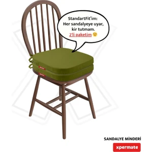 2'li Standartfit Oval Sandalye Minderi Fermuarlı Yıkanabilir Kılıf Bağcıklı Su ve Yağ Itici 42 x 42 x 5 Yeşil