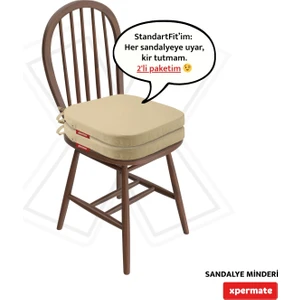 2'li Standartfit Oval Sandalye Minderi Fermuarlı Yıkanabilir Kılıf Bağcıklı Su ve Yağ Itici 42 x 42 x 5 Bej