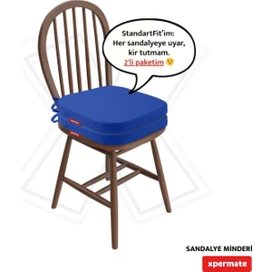 2'li Standartfit Oval Sandalye Minderi Fermuarlı Yıkanabilir Kılıf Bağcıklı Su ve Yağ Itici 42 x 42 x 5 Mavi