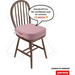 2'li Standartfit Oval Sandalye Minderi Fermuarlı Yıkanabilir Kılıf Bağcıklı Su ve Yağ Itici 42 x 42 x 5 Pembe