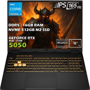 TUF F16 FX608JH-RV010-Gaming Intel Core i5-13450HX 16GB 512GB SSD RTX 5050 8GB 16" FHD+ WUXGA 165Hz IPS Panel Taşınabilir Dizüstü Bilgisayar