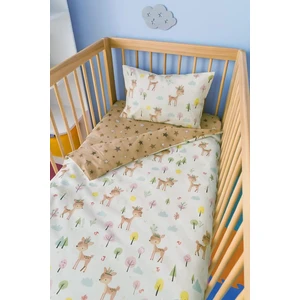 Bebek Özel Pamuk Bebek/Çocuk Yastık Çarşaf Yorgan Seti Karaca Desen/ Yıldızlı Kahverengi