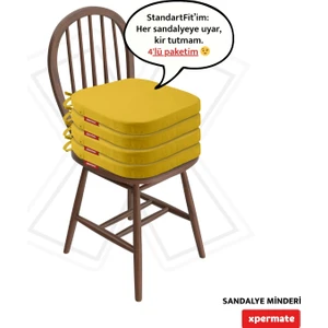 4'lü Standartfit Oval Sandalye Minderi Fermuarlı Yıkanabilir Kılıf Bağcıklı Su ve Yağ Itici 42 x 42 x 5 Sarı