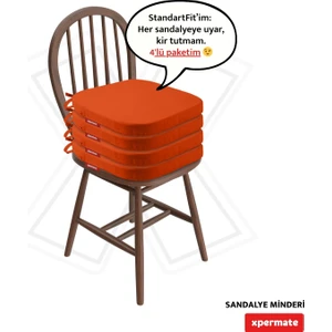 4'lü Standartfit Oval Sandalye Minderi Fermuarlı Yıkanabilir Kılıf Bağcıklı Su ve Yağ Itici 42 x 42 x 5 Kiremit