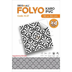 K-37 Kendinden Yapışkanlı Folyo Karo Suya Dayanıklı Mutfak Banyo Zemin Kaplama 30X30 Cm(4 Adet)