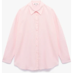 Pamuklu Klasik Yaka Düğmeli Uzun Kollu Oversize Gömlek