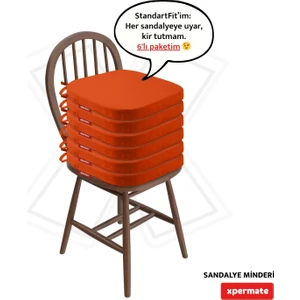 6'lı  Standartfit Oval Sandalye Minderi Fermuarlı Yıkanabilir Kılıf Bağcıklı Su ve Yağ Itici 42 x 42 x 5 Kiremit