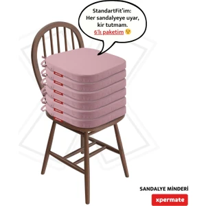 6'lı  Standartfit Oval Sandalye Minderi Fermuarlı Yıkanabilir Kılıf Bağcıklı Su ve Yağ Itici 42 x 42 x 5 Pembe