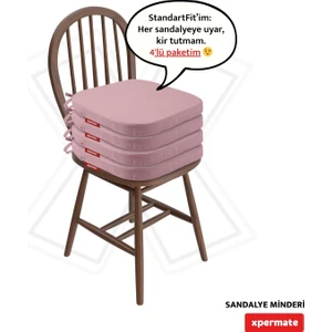 4'lü Standartfit Oval Sandalye Minderi Fermuarlı Yıkanabilir Kılıf Bağcıklı Su ve Yağ Itici 42 x 42 x 5 Pembe