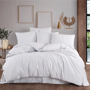 Teksnil Home | Beyaz Natural Stripe Çift Kişilik Saten Nevresim Takımı