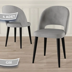 Pane Serisi 4 Adet Babyface Kumaş Siyah Metal Ayak Mutfak Sandalyesi